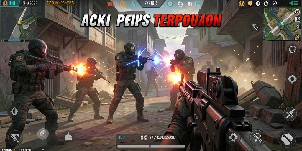 Tampilan aksi intens dari gameplay FPS di 777IDR.