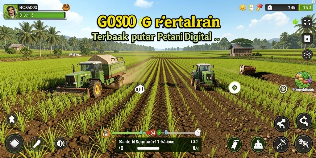 Tampilan gameplay <strong>BOS5000</strong> yang menarik dengan aktivitas bertani dan merawat tanaman.