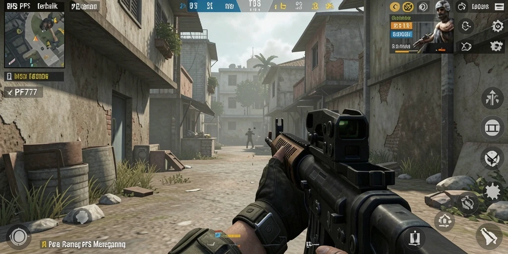 Screenshot gameplay menampilkan aksi intens dalam game FPS PF777.