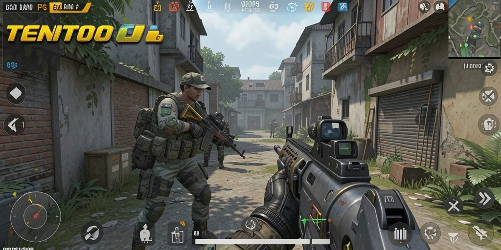 Screenshot gameplay TENTOTO menampilkan pertempuran seru dan grafis yang menarik.