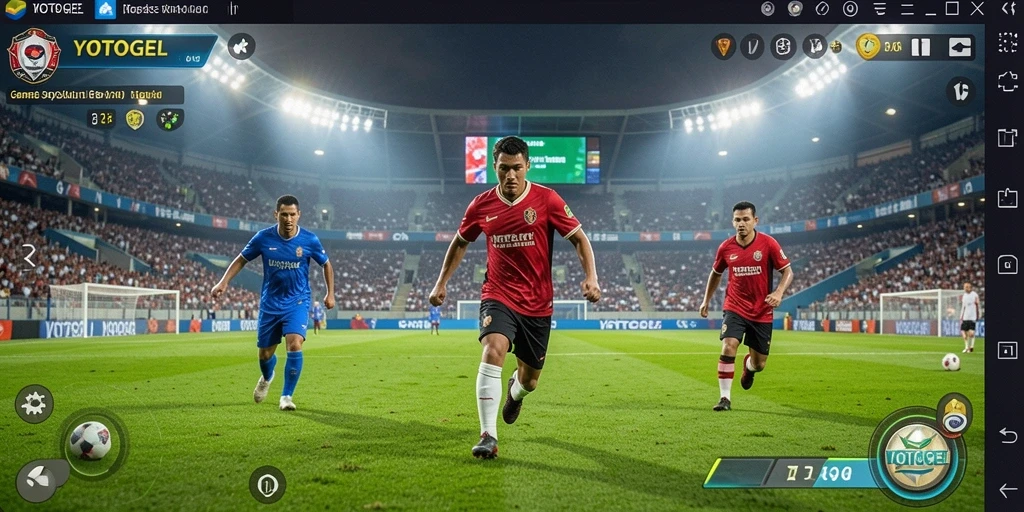 Tampilan gameplay YOTOGEL yang menyajikan aksi sepak bola yang seru.